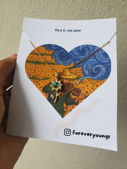 COLLAR SOL Y GIRASOL   CIELO ESTRELLADO ELEGANTE CRISTAL DE CIRCONIA