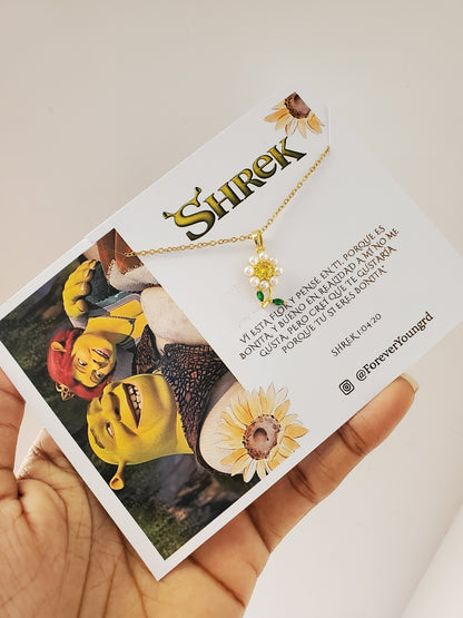 COLLAR FLOR GIRASOL PERLAS Y CRISTALES DE CORCONIA  INCRUSTADOS MINIMALISTA