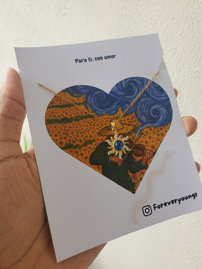 COLLAR SOL Y GIRASOL   CIELO ESTRELLADO ELEGANTE CRISTAL DE CIRCONIA