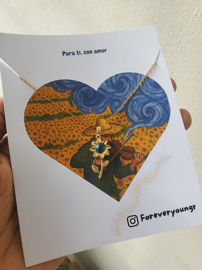 COLLAR SOL Y GIRASOL   CIELO ESTRELLADO ELEGANTE CRISTAL DE CIRCONIA