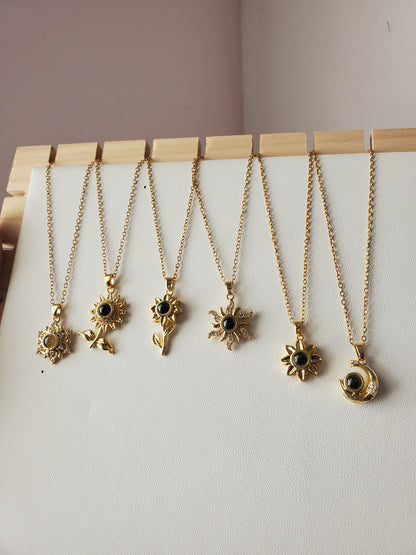 COLLARES FLORES LUNA Y ESTRELLAS  TE AMO EN 100 IDIOMAS DIFERENTES