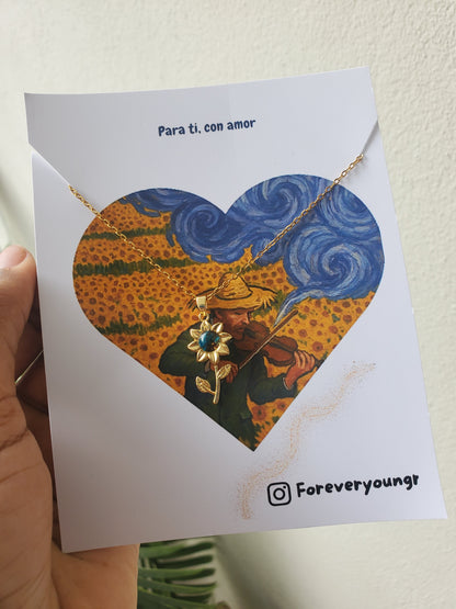 COLLAR SOL Y GIRASOL   CIELO ESTRELLADO ELEGANTE CRISTAL DE CIRCONIA