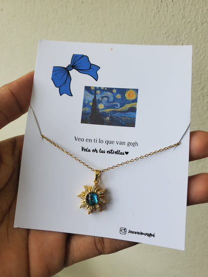 COLLAR SOL CELESTIAL CIELO ESTRELLADO ELEGANTE CRISTAL DE CIRCONIA