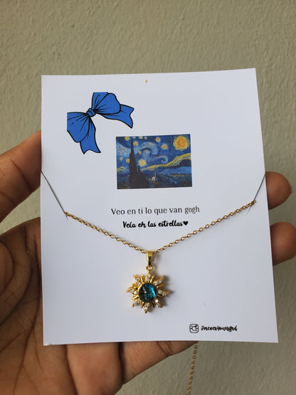 COLLAR SOL CELESTIAL CIELO ESTRELLADO ELEGANTE CRISTAL DE CIRCONIA