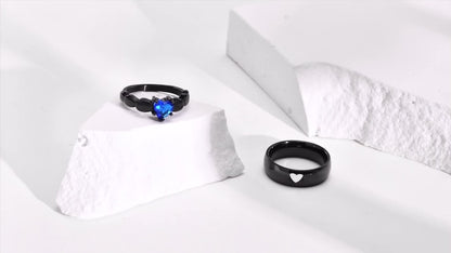 ANILLOS DE PAREJA PROMESA AZUL ROYAL ACERO NEGRO MATTE