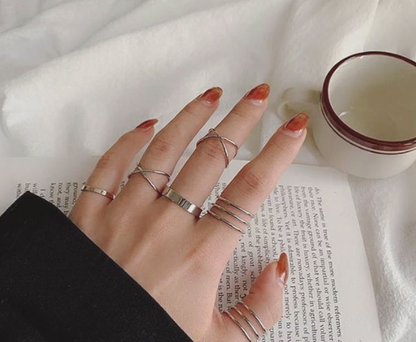SET DE ANILLOS BOHO STYLE PLATEADOS