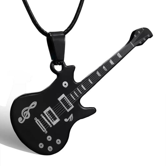 COLLAR MUSICAL GUITARRA  LEATHER & ACERO