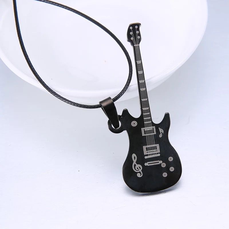 COLLAR MUSICAL GUITARRA  LEATHER & ACERO