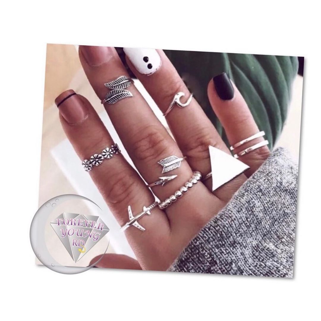 SET DE ANILLOS BOHO STYLE PLATEADOS