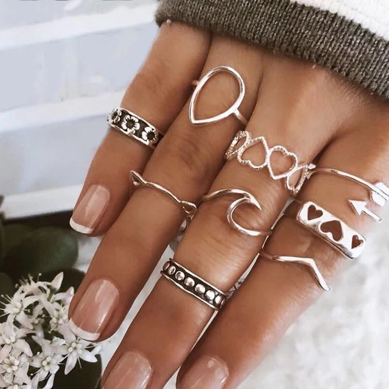 SET DE ANILLOS BOHO STYLE PLATEADOS