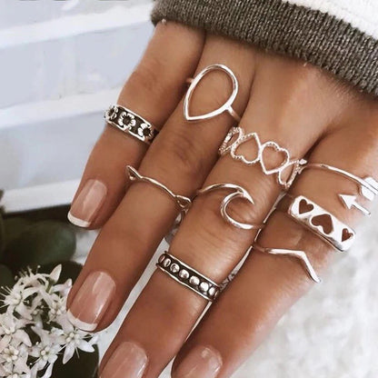 SET DE ANILLOS BOHO STYLE PLATEADOS