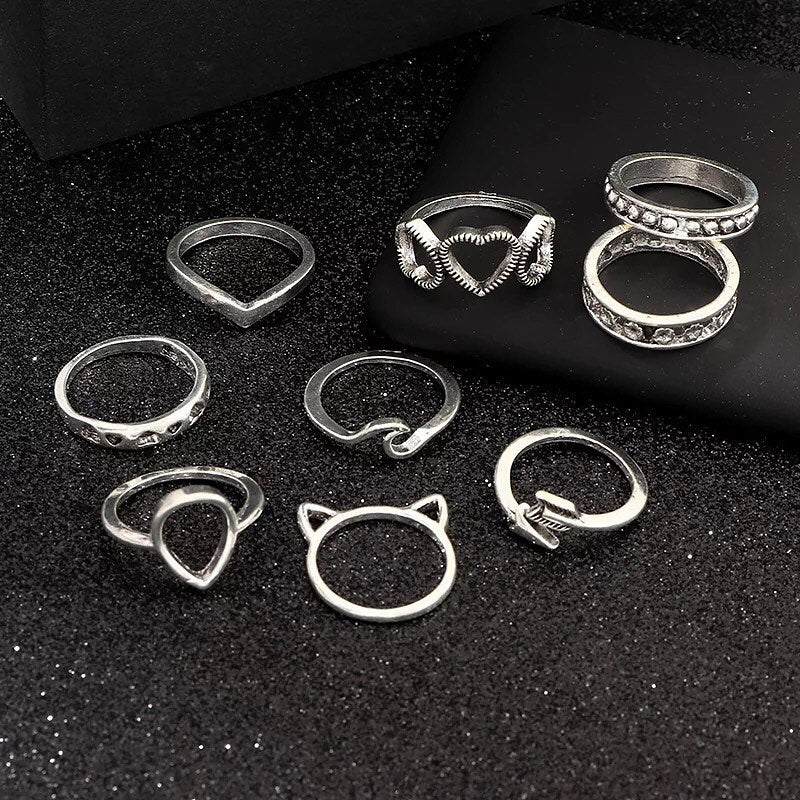 SET DE ANILLOS BOHO STYLE PLATEADOS