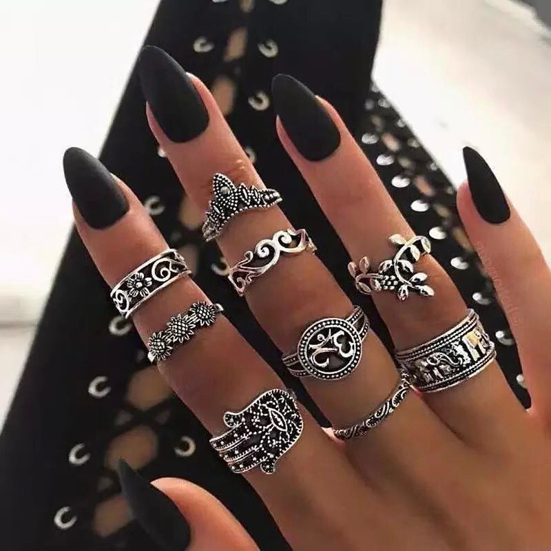SET DE ANILLOS BOHO STYLE PLATEADOS