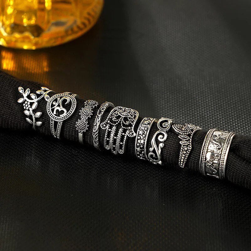 SET DE ANILLOS BOHO STYLE PLATEADOS