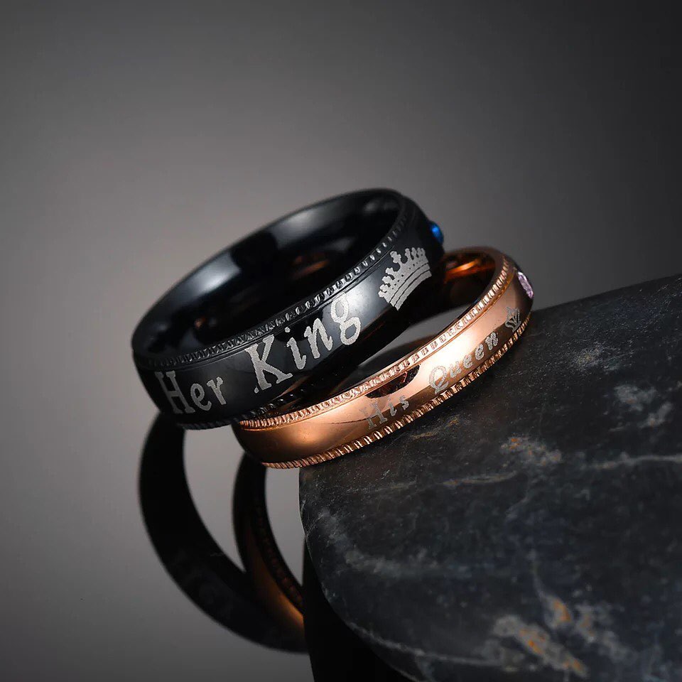 ANILLOS DE PAREJA HER KING HIS QUEEN LAMINADO