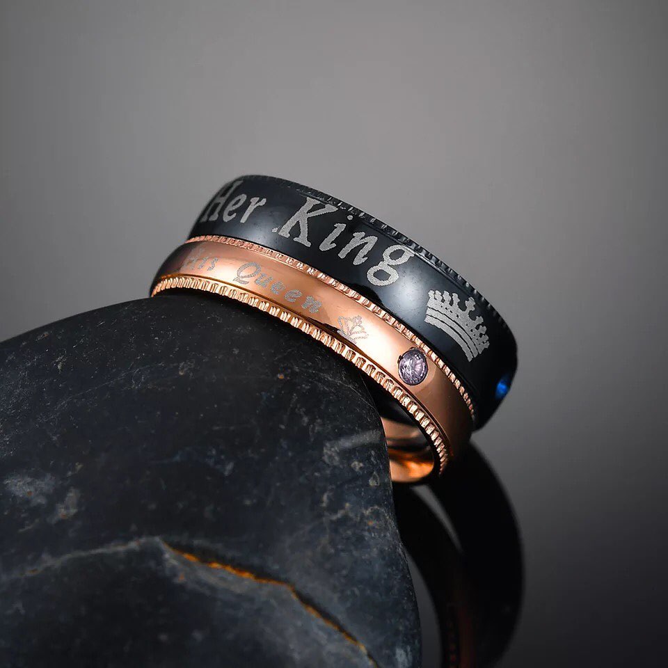 ANILLOS DE PAREJA HER KING HIS QUEEN LAMINADO