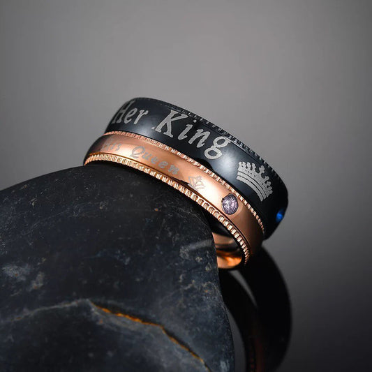 ANILLOS DE PAREJA HER KING HIS QUEEN LAMINADO