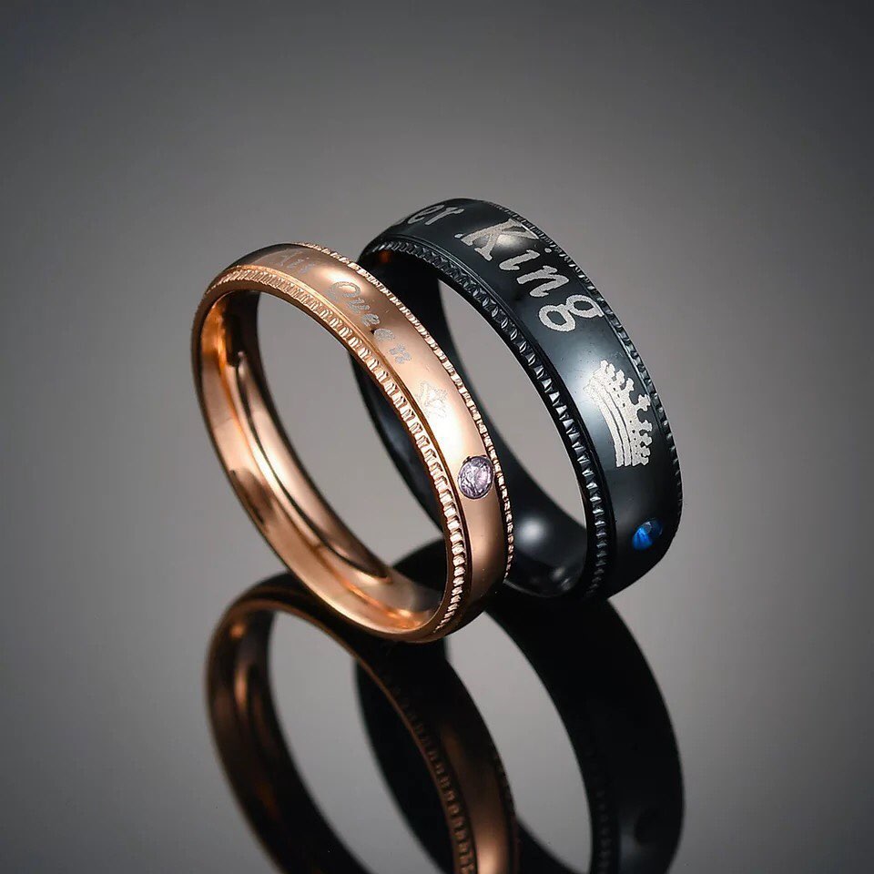 ANILLOS DE PAREJA HER KING HIS QUEEN LAMINADO