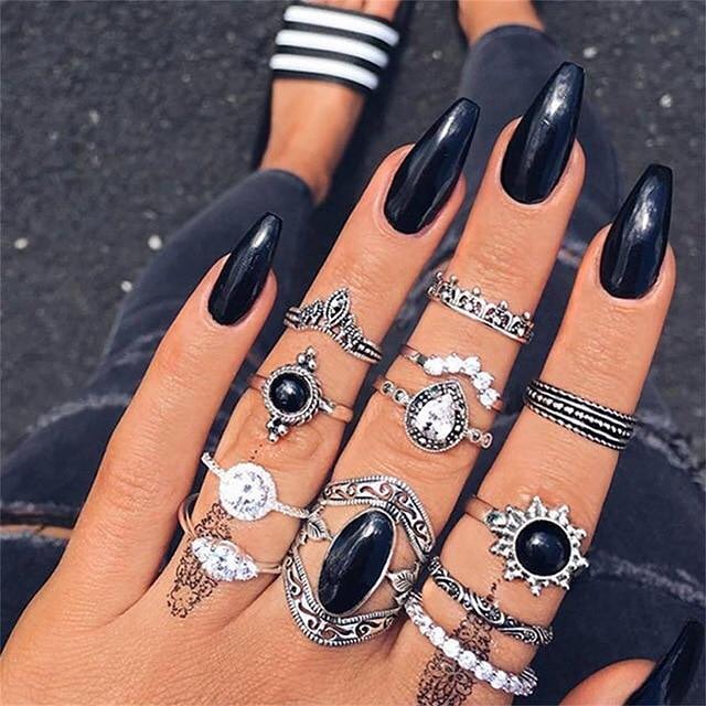 SET DE ANILLOS BOHO STYLE PLATEADOS