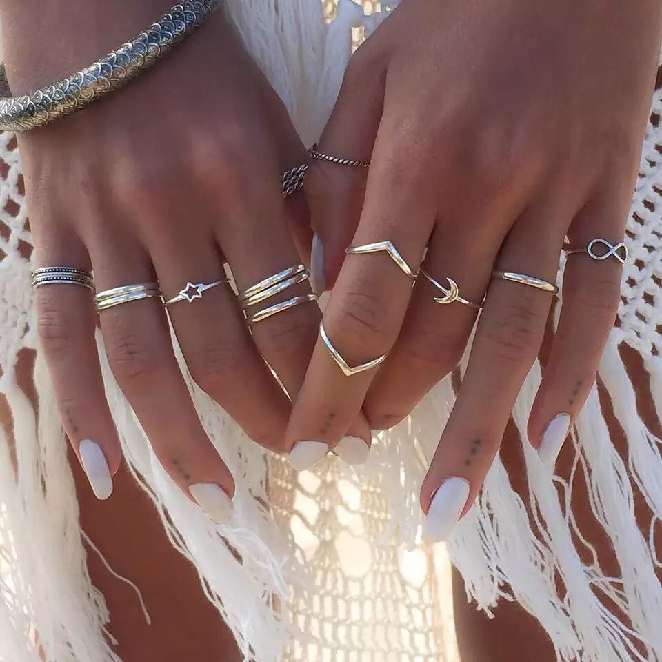 SET DE ANILLOS BOHO STYLE PLATEADOS