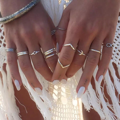 SET DE ANILLOS BOHO STYLE PLATEADOS