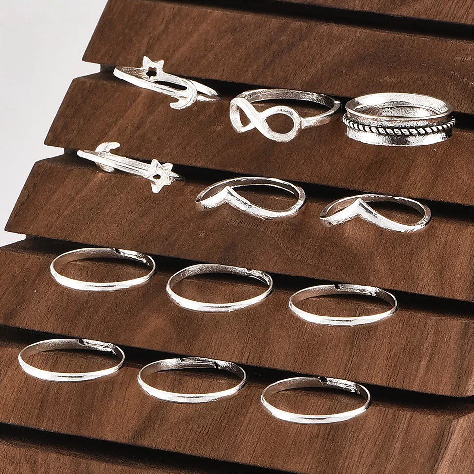 SET DE ANILLOS BOHO STYLE PLATEADOS