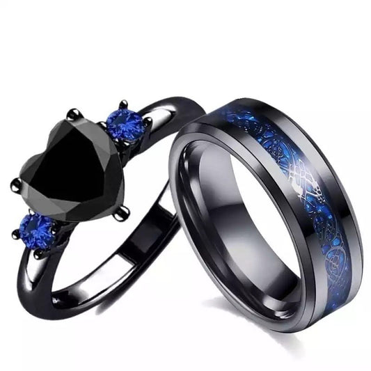ANILLOS DE PAREJA DE PROMESA CIRCONIA CUBICA NEGRO MATTE