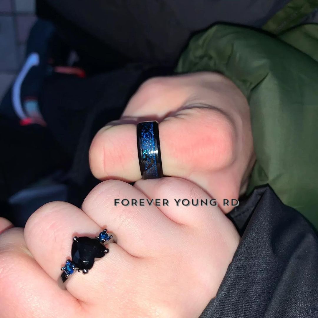 ANILLOS DE PAREJA DE PROMESA CIRCONIA CUBICA NEGRO MATTE