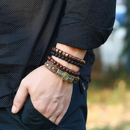 SET DE BRAZALETES EN CUERO YIN YANG