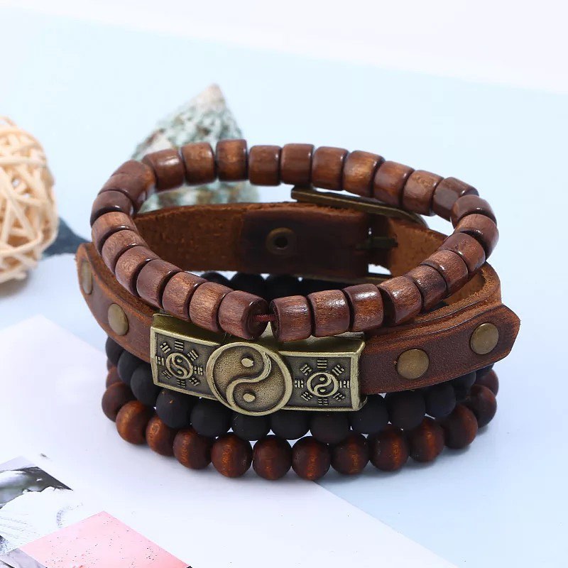 SET DE BRAZALETES EN CUERO YIN YANG