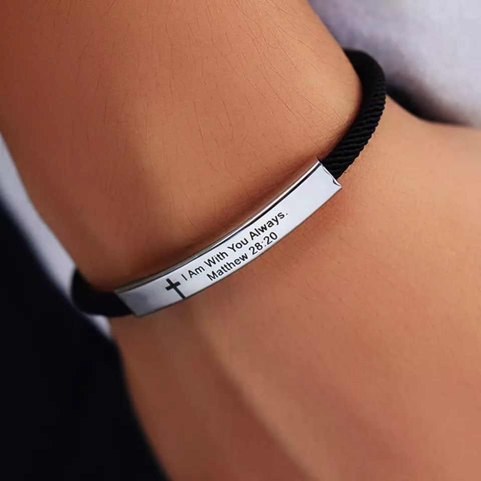 BRAZALETE FINO LEATHER TRENZADO PLACA MINIMALISTA DE ACERO LAMINADO PERSONALIZABLE