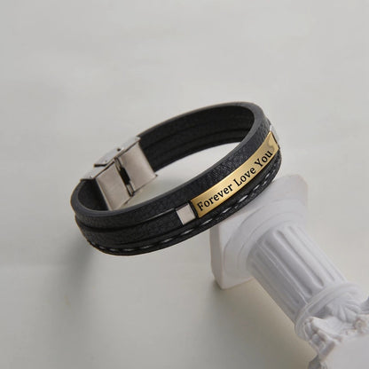 BRAZALETE LEATHER TRENZADO CON PLACA ACERO MINIMALISTA