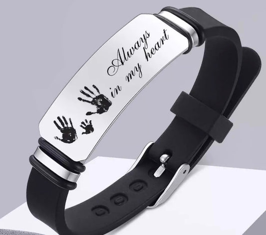 BRAZALETE SILICON CON PLACA GRANDE ACERO INOXIDABLE PERSONALIZABLE DISEÑO CORREA