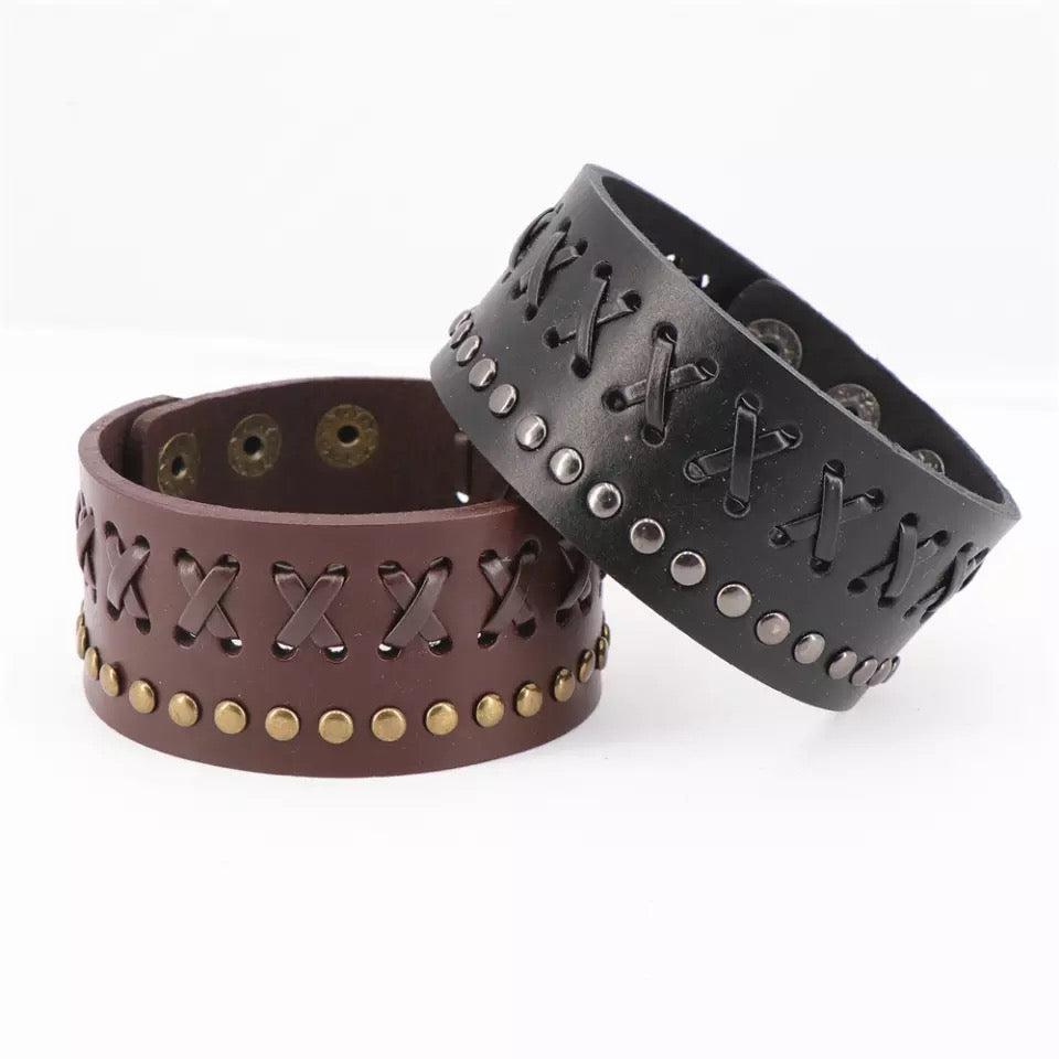 BRAZALETE ANCHO CUERO GENUINO 100%