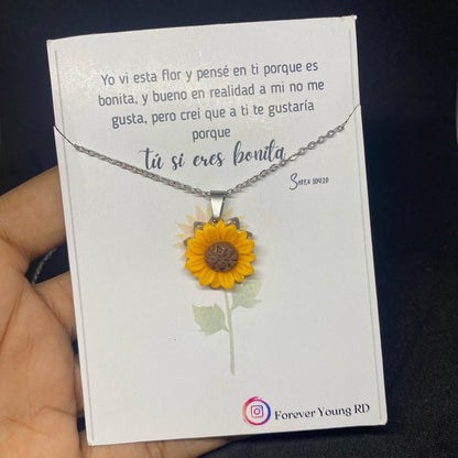 COLLAR FLOR GIRASOL  CON EXHIBIDOR TU SI ERES BONITA