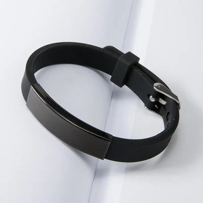 BRAZALETE SLICONA LISO PLACA DE ACERO LAMINADO NEGRO MATTE PERSONALIZADO