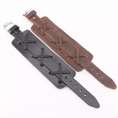 BRAZALETE ANCHO CUERO GENUINO 100%