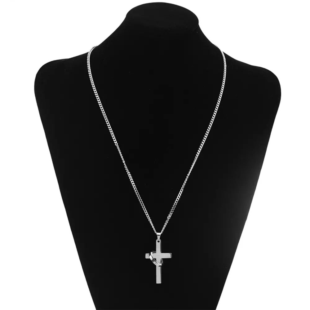 COLLAR CRUZ PADRE NUESTRO ACERO INOXIDABLE