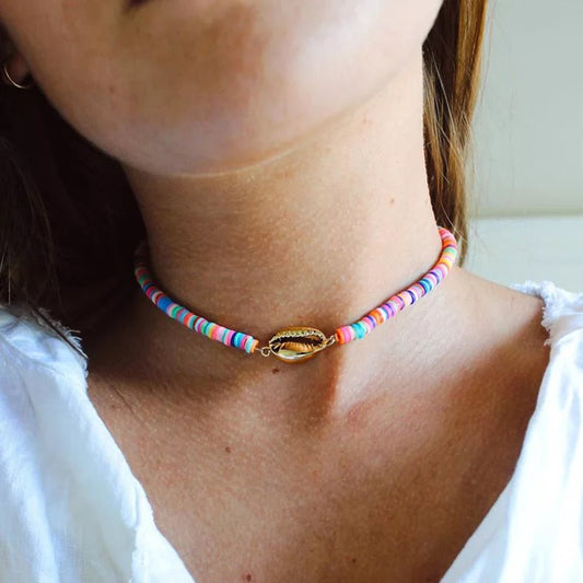 COLLAR CHOKER GARGANTILLA CONCHAS DE MAR COLORIDO