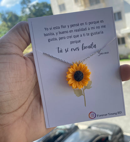 COLLAR FLOR GIRASOL  CON EXHIBIDOR TU SI ERES BONITA