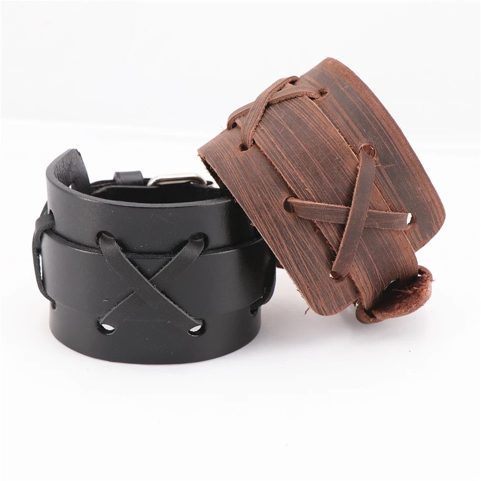 BRAZALETE ANCHO CUERO GENUINO 100%