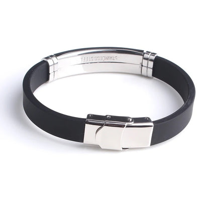 BRAZALETE SLICONA LISO PLACA DE ACERO LAMINADO PERSONALIZABLE