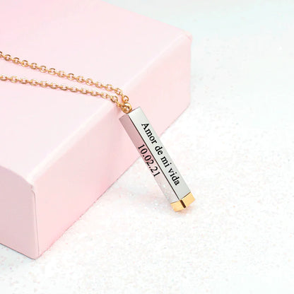 COLLAR MENSAJE OCULTO BARRA  3D PERSONALIZABLE MINIMALISTA 4 CARAS UNISEX