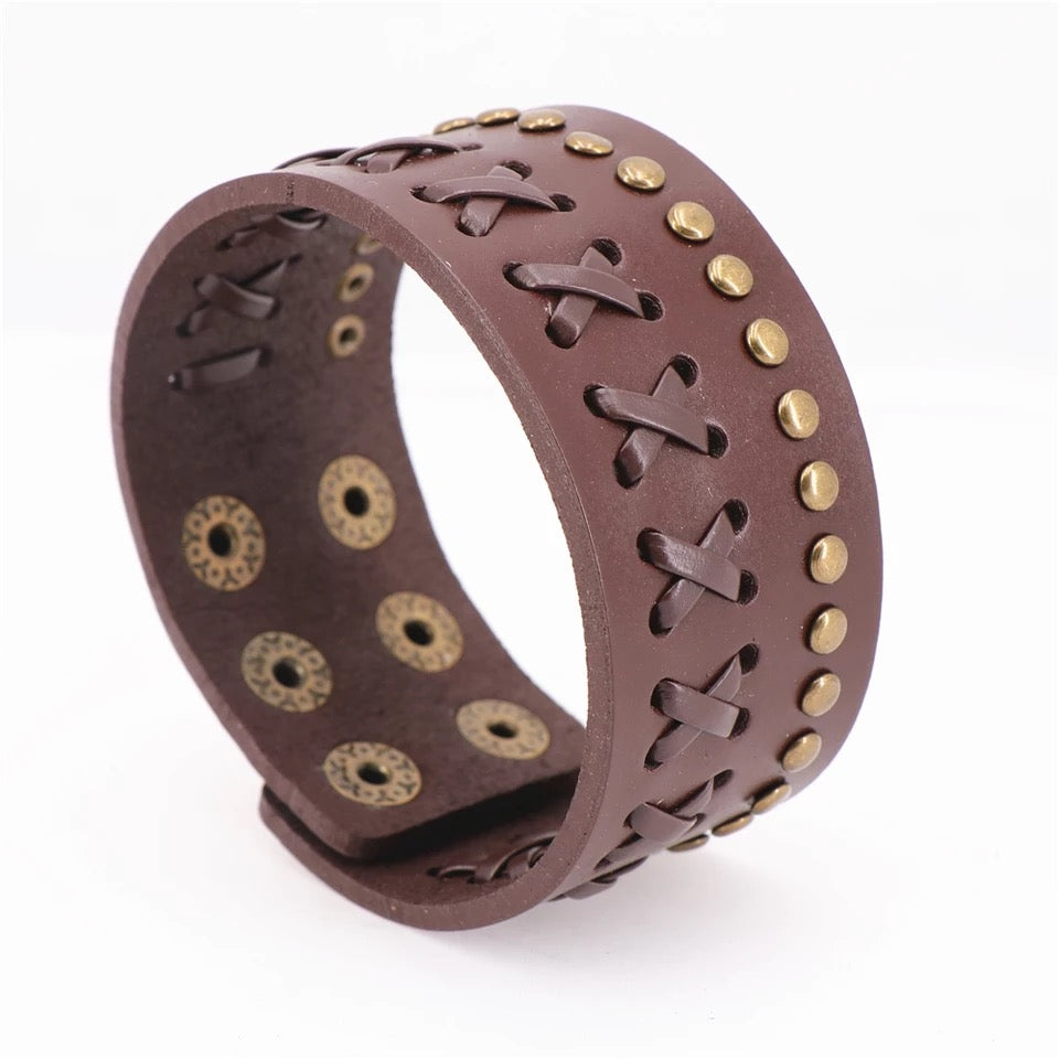 BRAZALETE ANCHO CUERO GENUINO 100%