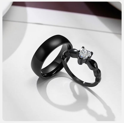 ANILLOS DE PAREJA PROMESA ACERO NEGRO MATTE