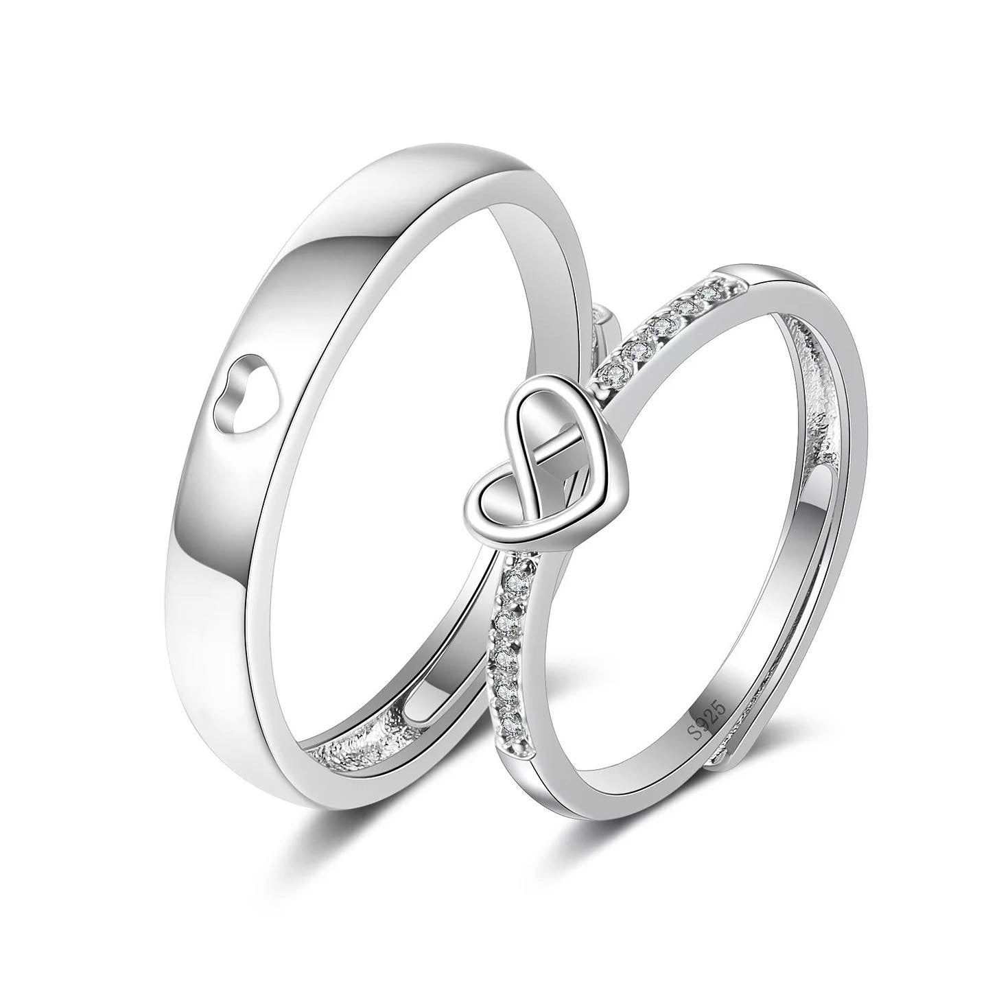 ANILLOS DE PROMESA CHAPADO EN PLATA 925, AJUSTABLES