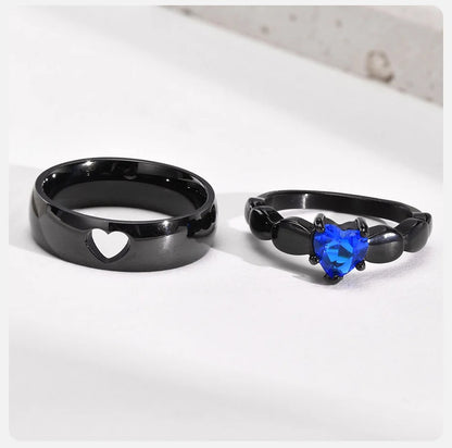 ANILLOS DE PAREJA PROMESA AZUL ROYAL ACERO NEGRO MATTE