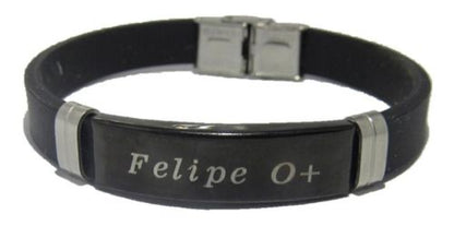 BRAZALETE SLICONA LISO PLACA DE ACERO LAMINADO PERSONALIZABLE