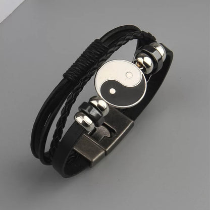 BRAZALETE YIN YANG ACERO INOXIDABLE Y CUERO