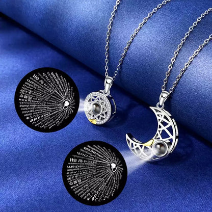 COLLARES MAGNÉTICOS DE IMÁN SOL & LUNA REFLEJAN TE AMO EN 100 IDIOMAS